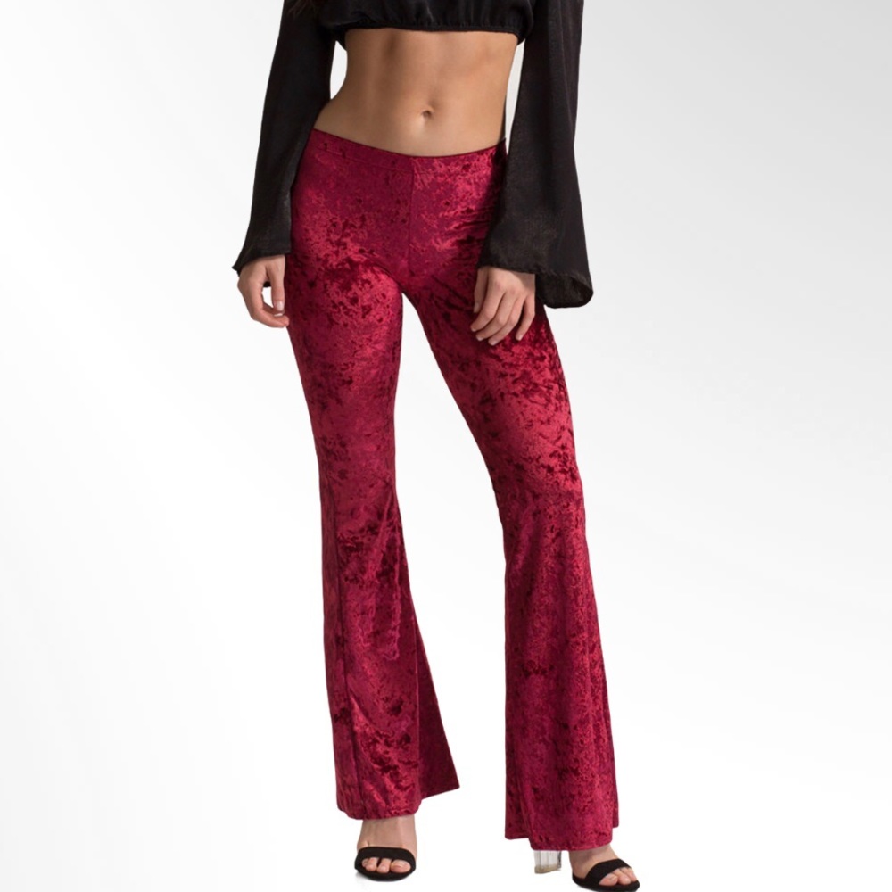 Crushed Velvet Burgundy Flare Pants LARGE